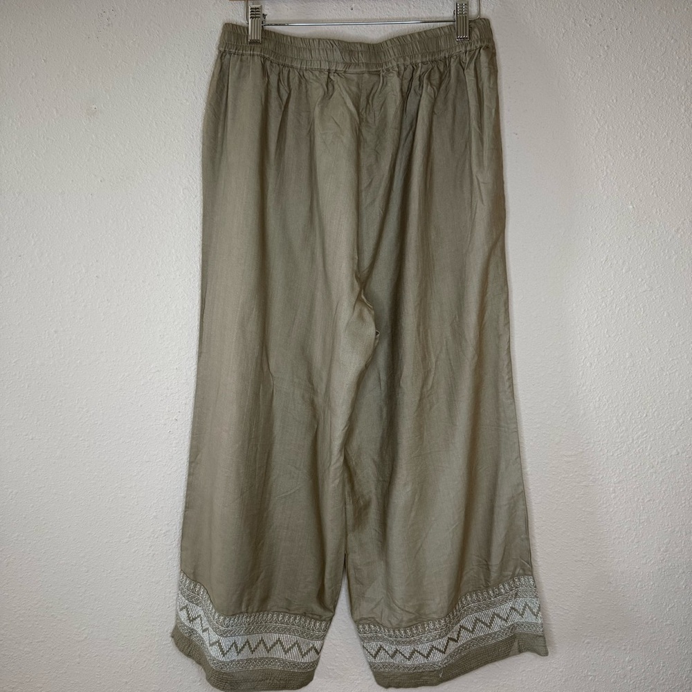 Zuba Palazzo Pants Silk Blend Taupe with Silver Embroidery Pull-on Women’s Large - Picture 2 of 12